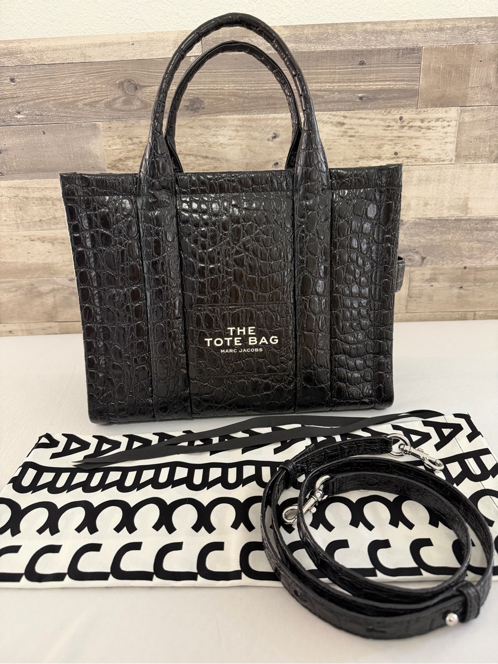 Marc Jacobs Black Croc-Embossed The Tote Bag